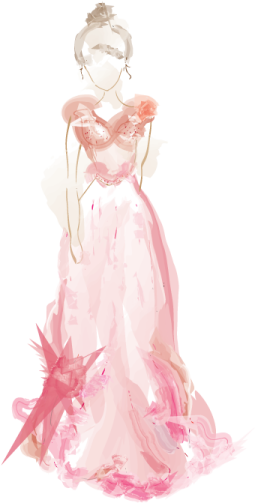 a drawing of a woman in a pink dress