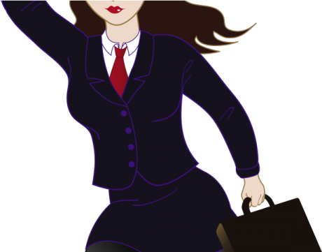 a woman in a suit and tie holding a briefcase