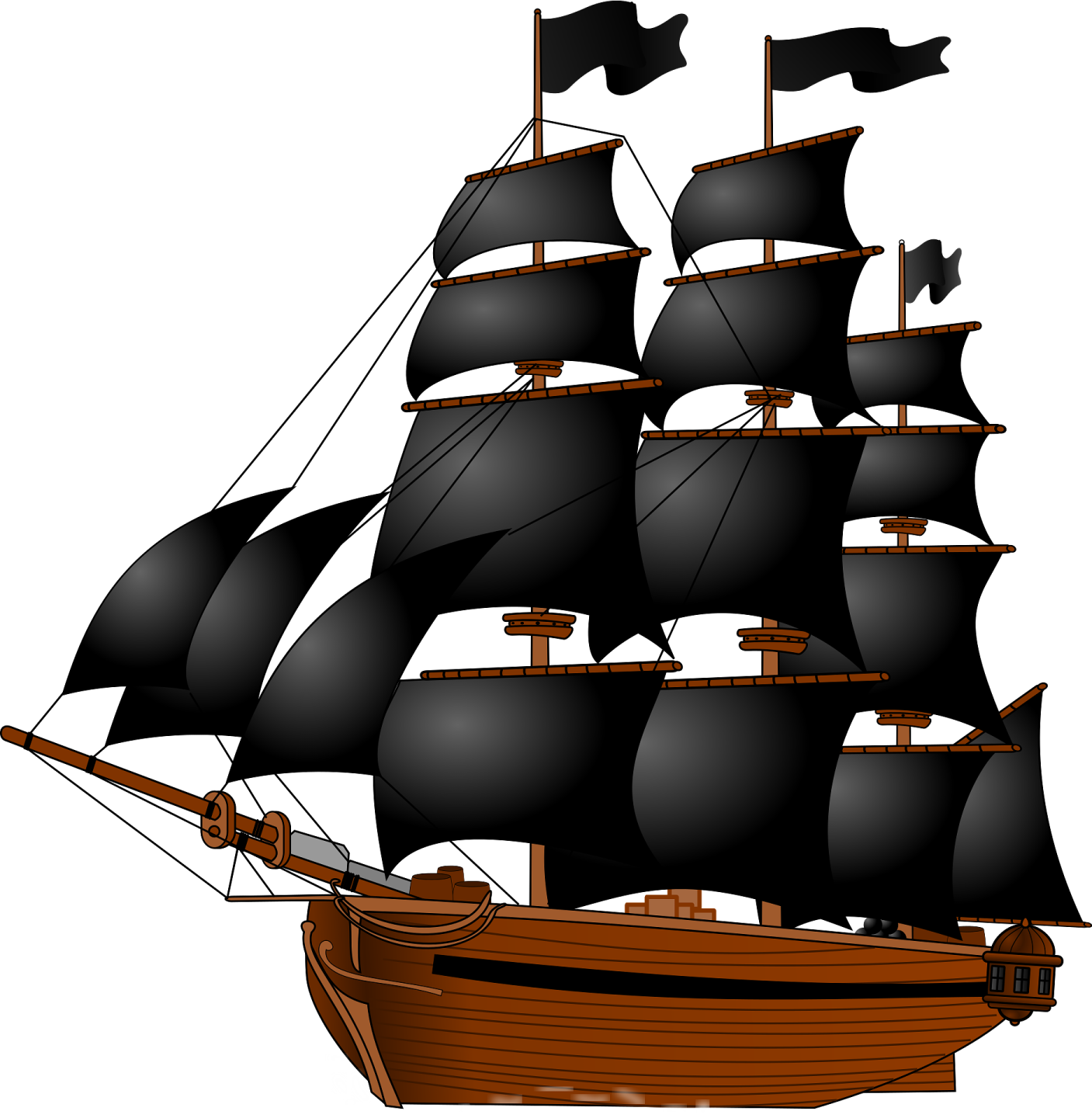 a pirate ship with black sails