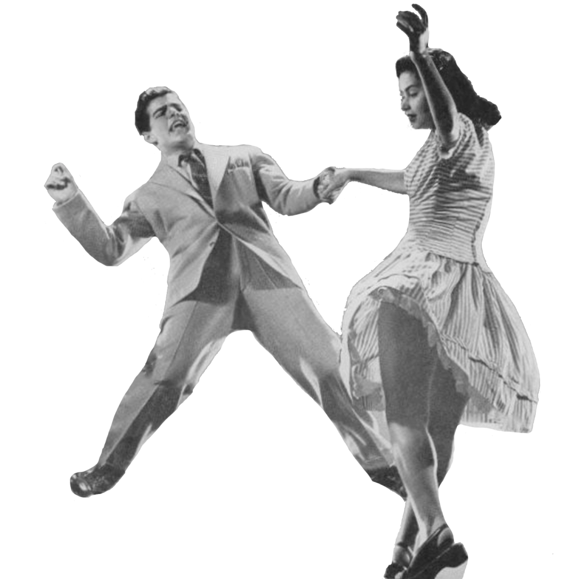 a black and white photo of two people dancing