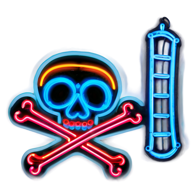 a neon sign with a skull and cross bones