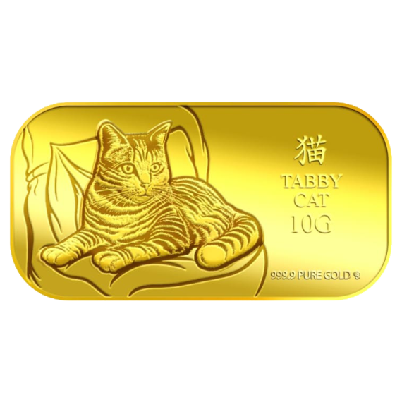 a gold bar with a cat on it