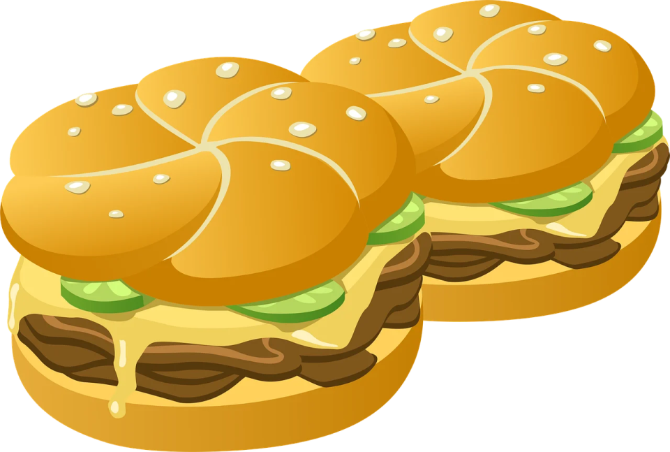 three hamburgers on a white background