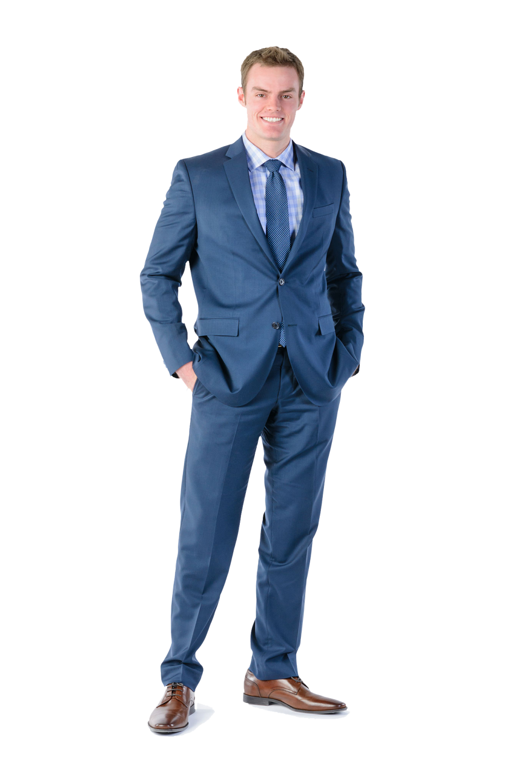 a man in a blue suit and tie