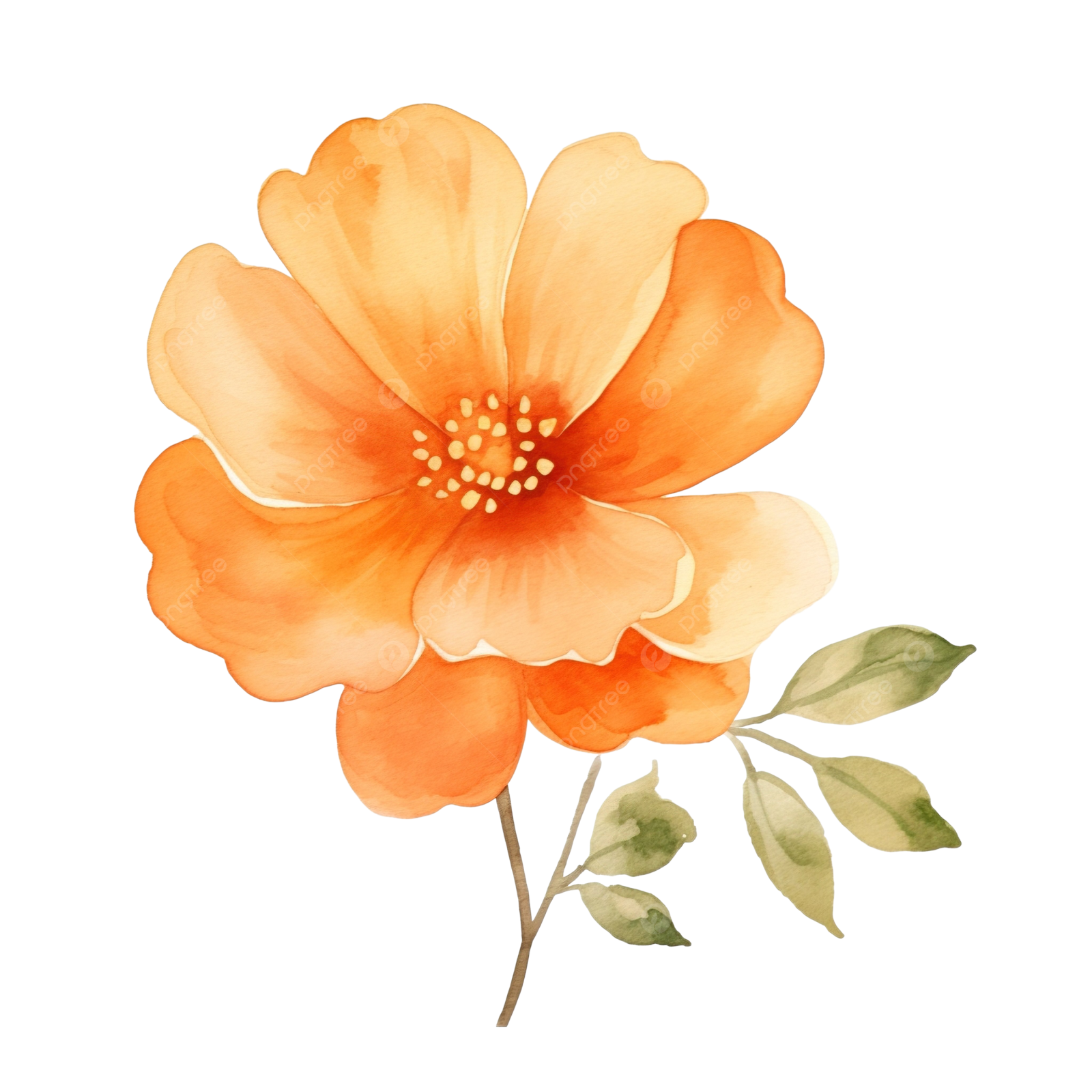 a watercolor painting of an orange flower