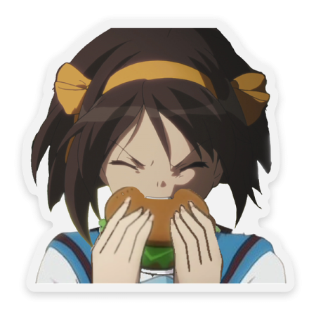 an anime girl eating a hamburger