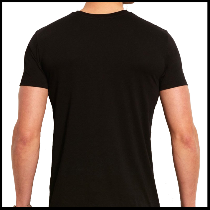 a man wearing a black t - shirt