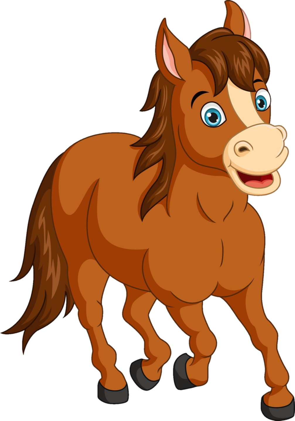 a cartoon horse with blue eyes