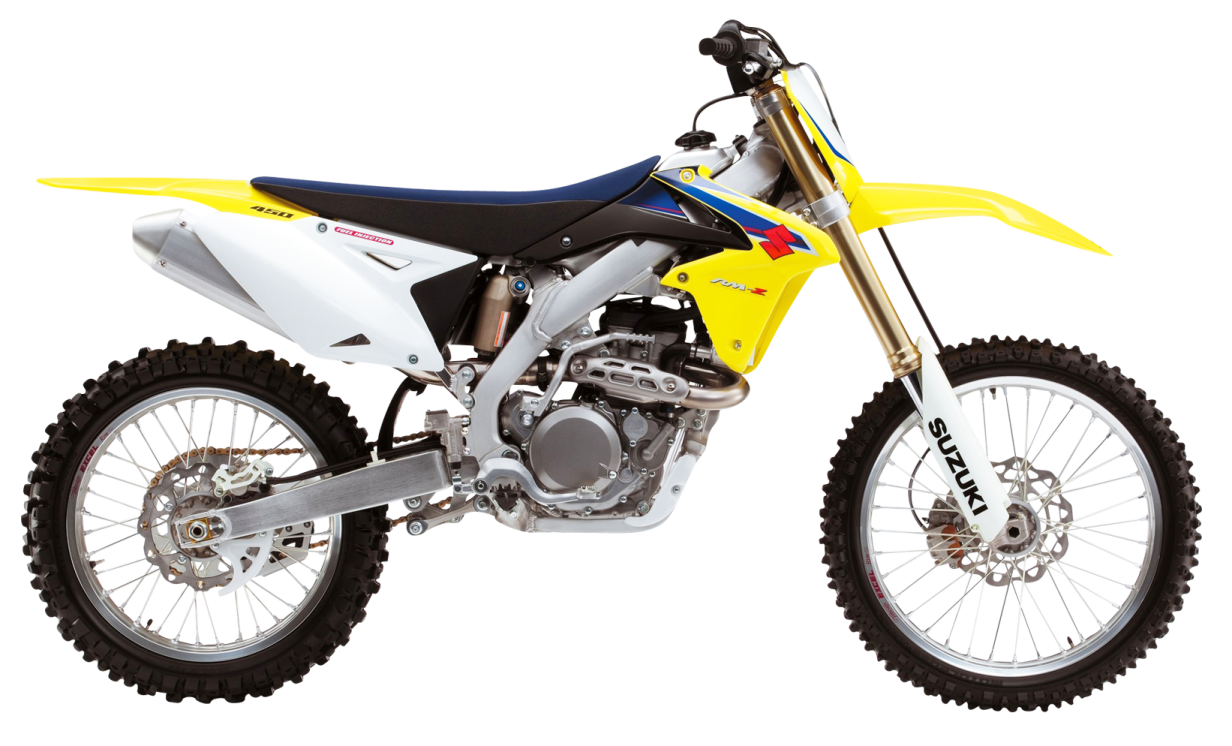 a yellow dirt bike on a white background