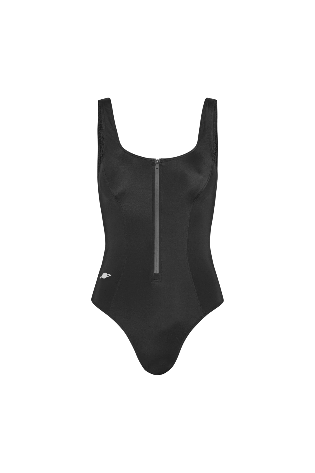 a black one piece swimsuit with zippers