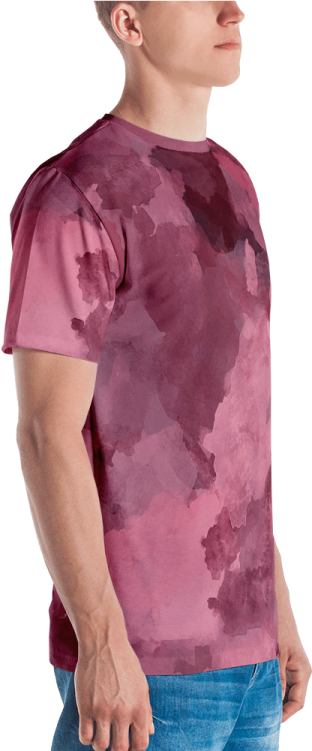 a man wearing a t - shirt with watercolor paint on it