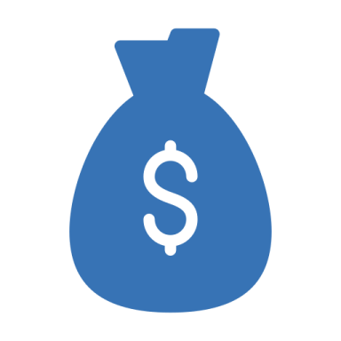 a blue bag with a dollar sign inside