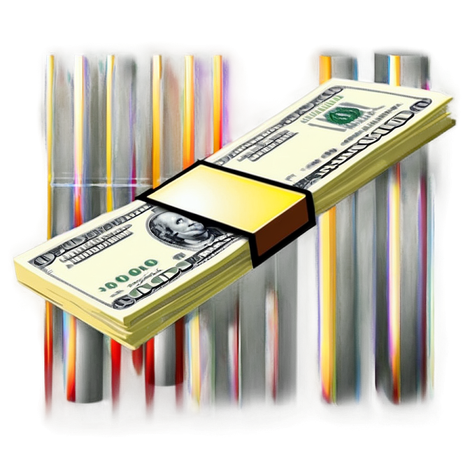 a stack of money on top of a bar chart