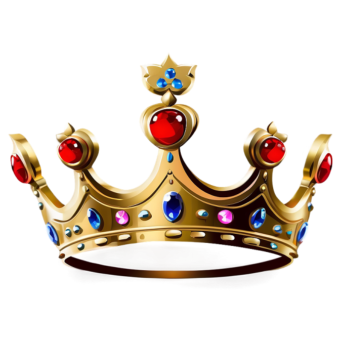 a golden crown with red and blue gems