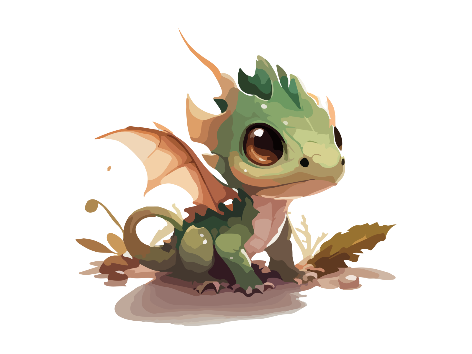 a little green dragon sitting on the ground