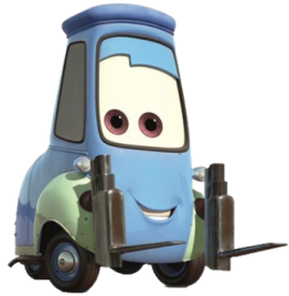 a blue and green truck with a smiling face