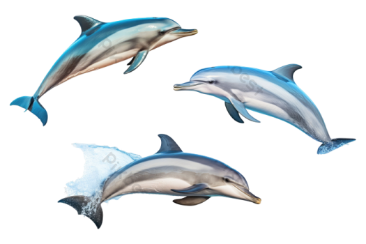 three dolphins jumping out of the water