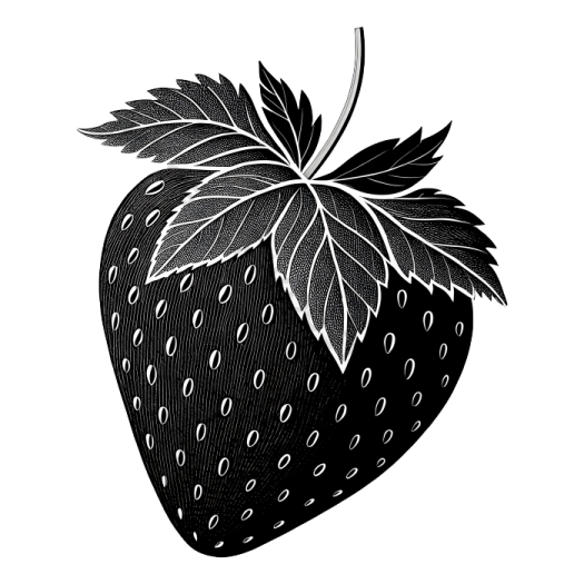 a black and white drawing of a strawberry