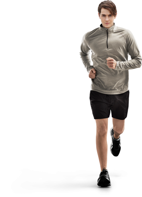 a man running on a white background