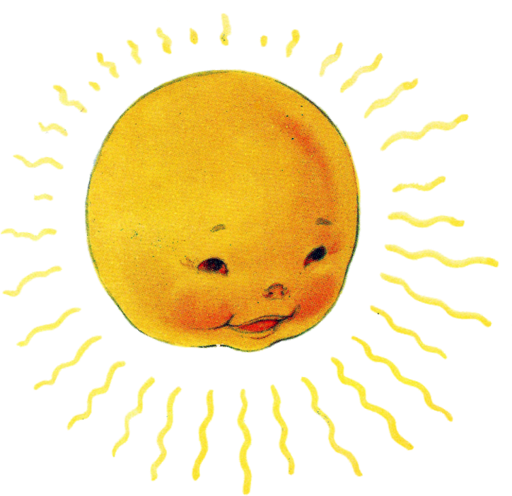 a drawing of an orange with the sun behind it