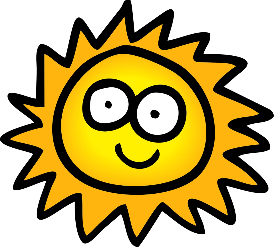 a cartoon sun with a happy face