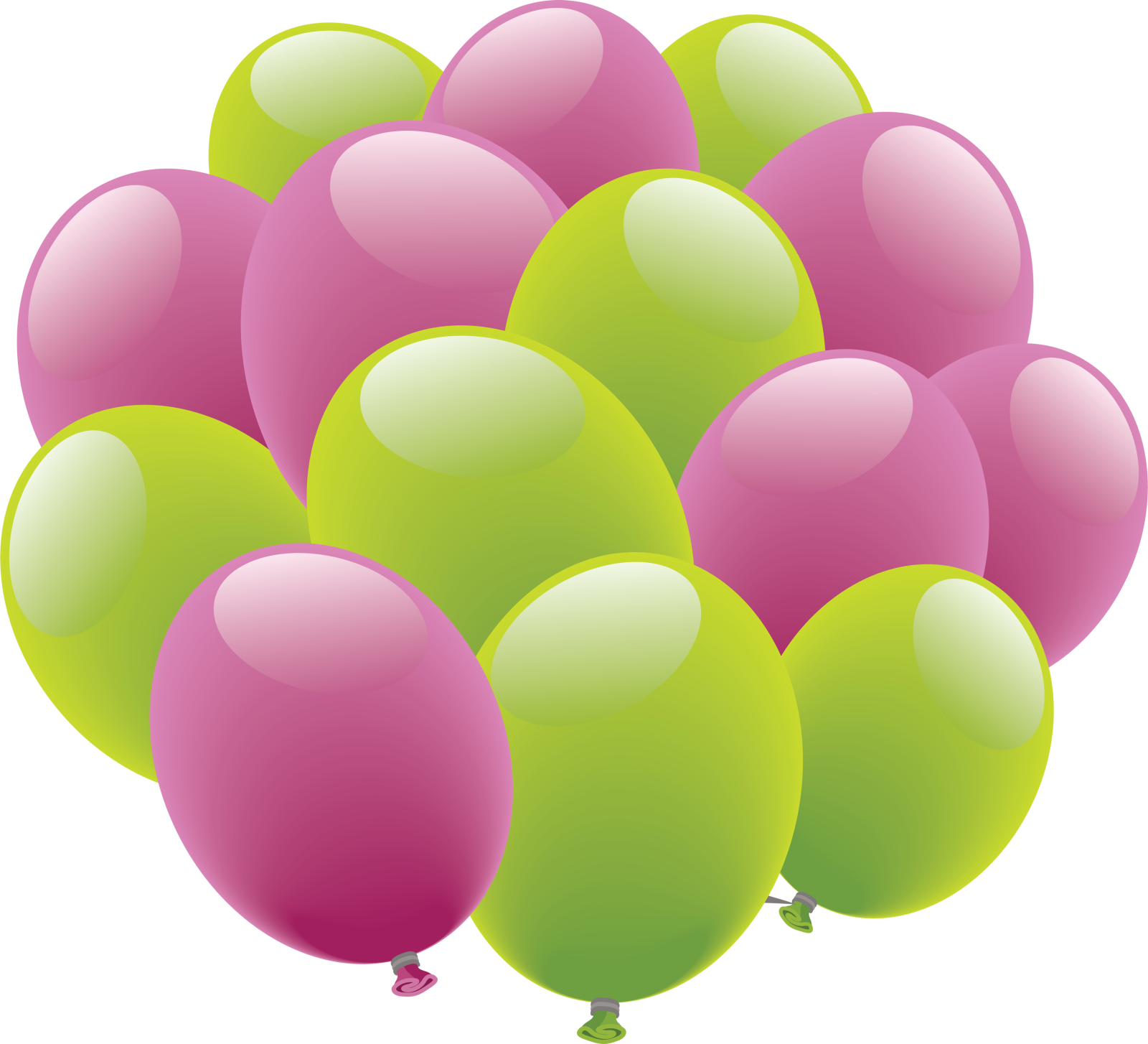 a bunch of pink and green balloons