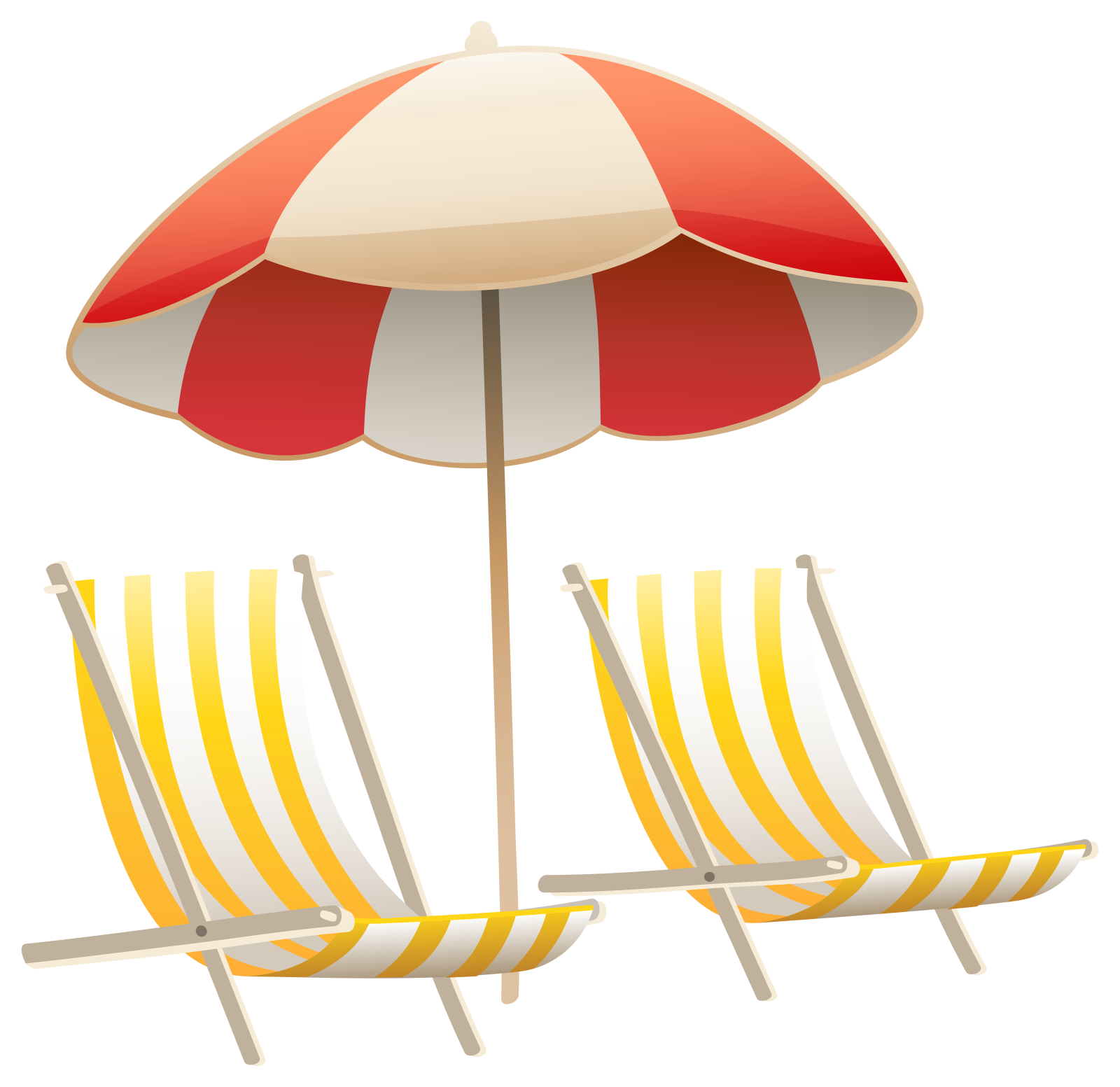 two beach chairs under an umbrella