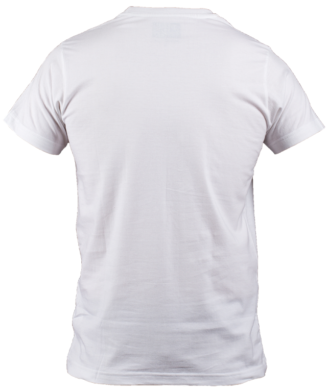 the back of a white t - shirt