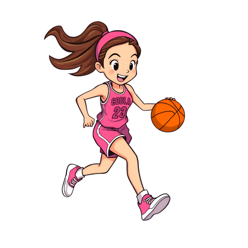 a girl running with a basketball ball