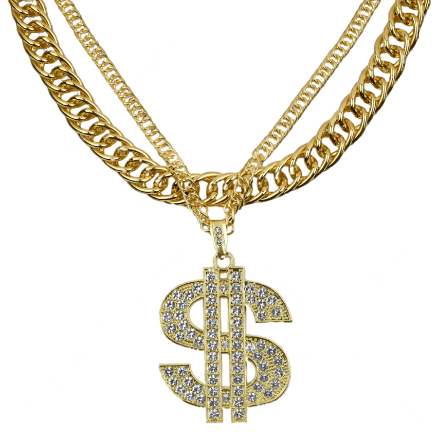 a gold chain with a dollar sign on it