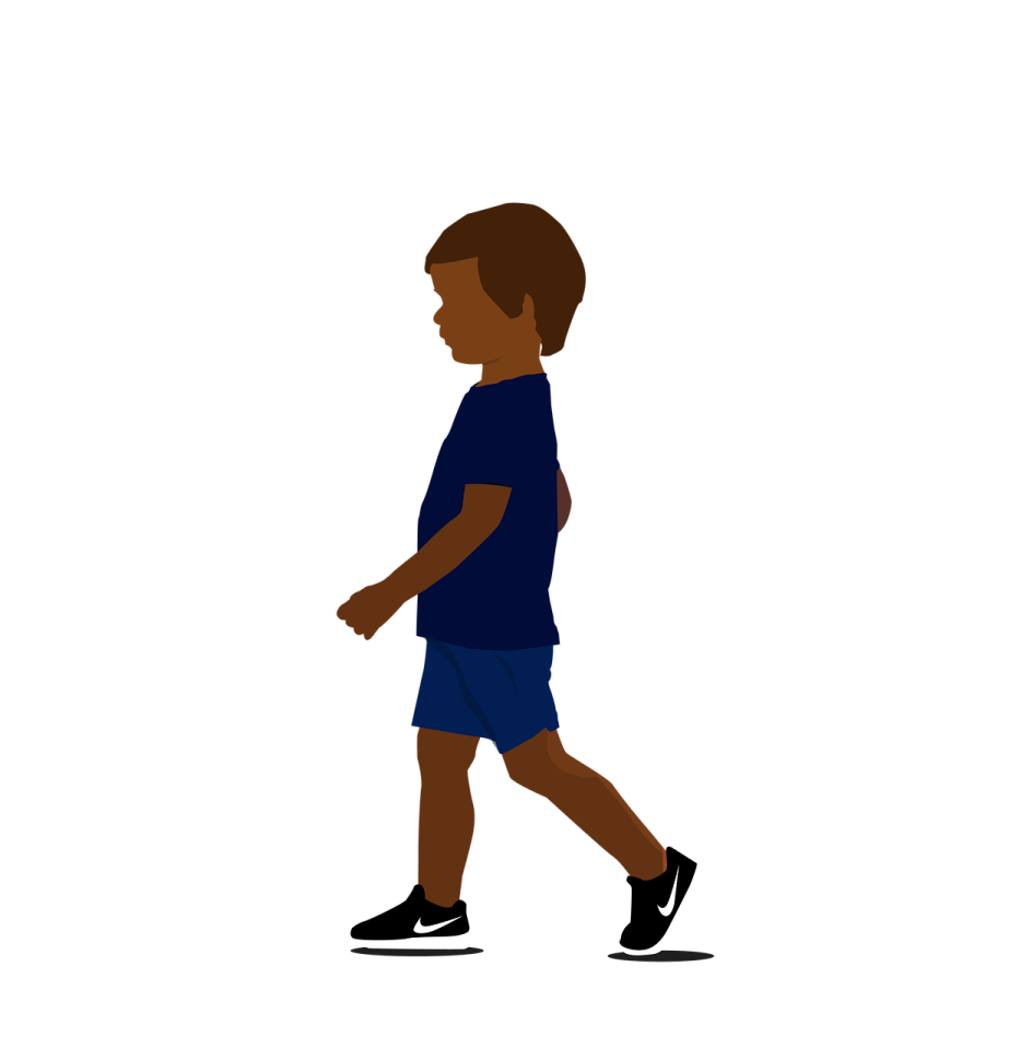 a silhouette of a boy walking on a white background