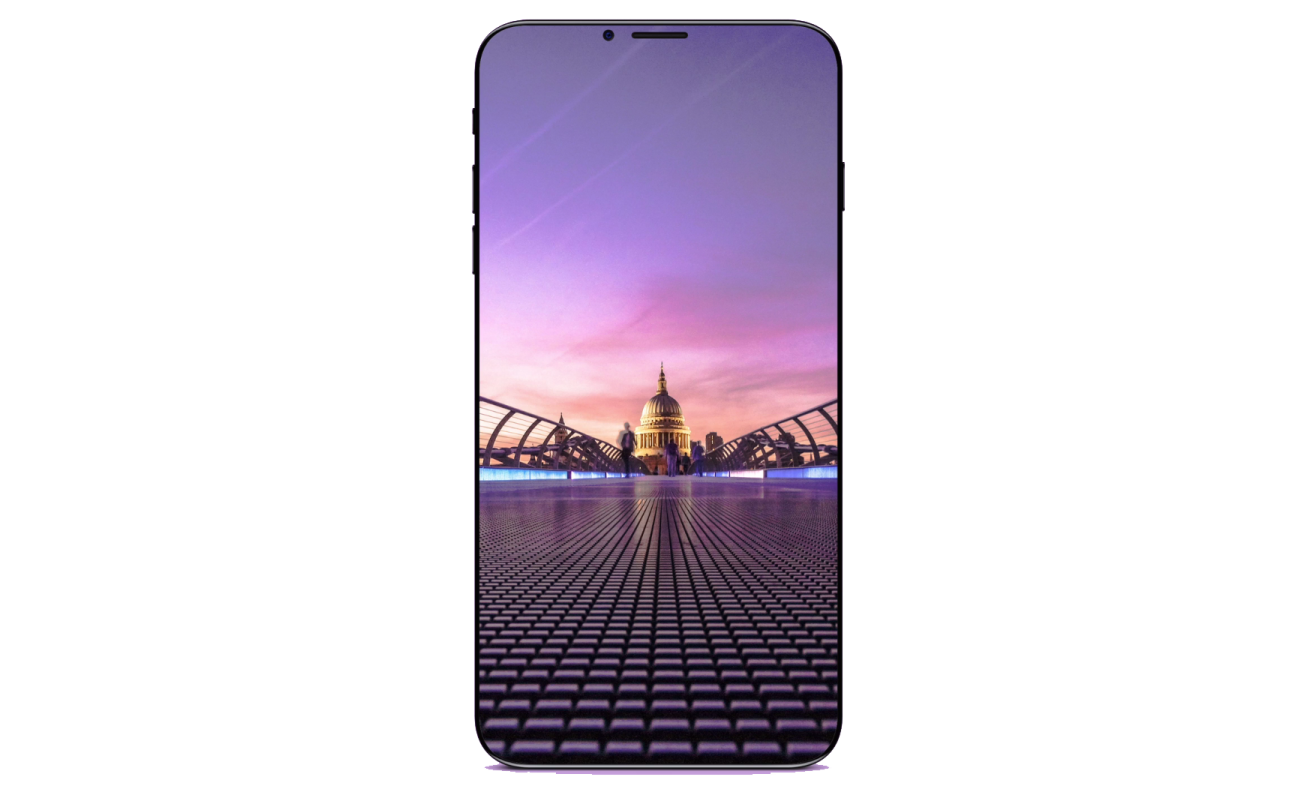 a samsung phone with the city skyline in the background