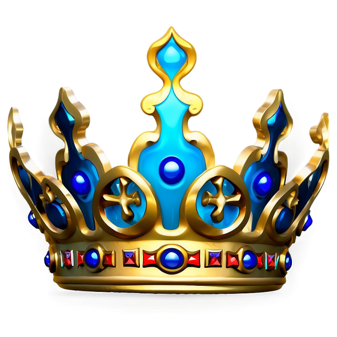 a golden crown with blue and red jewels