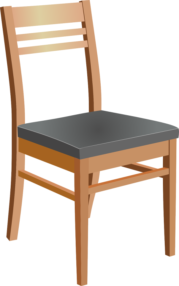a wooden chair with black seat pad