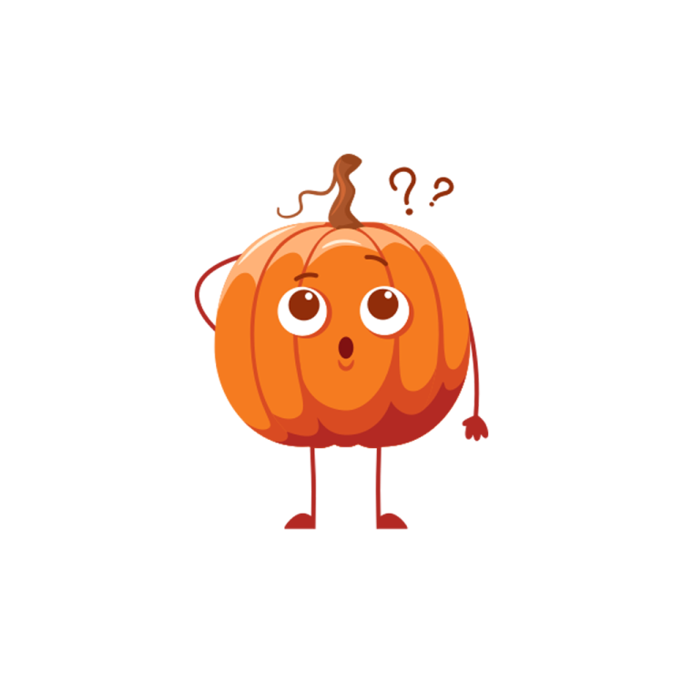 a cartoon pumpkin with a confused expression