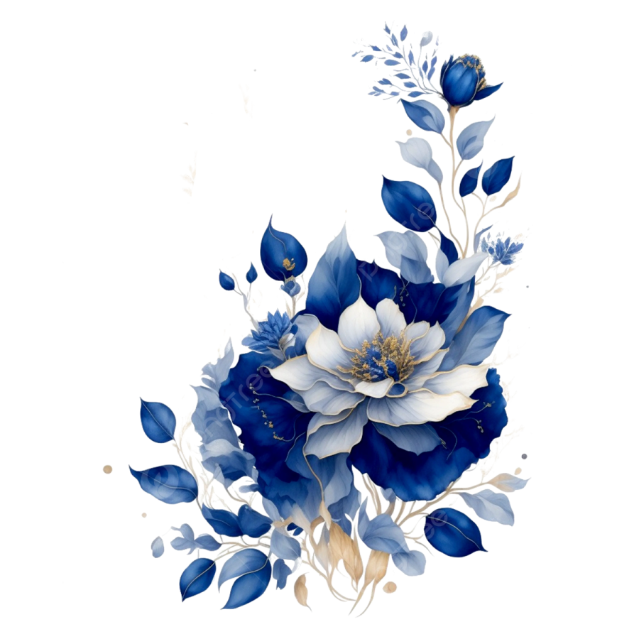 a bouquet of blue and white flowers