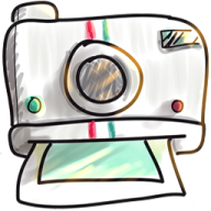 a drawing of a camera on a white background