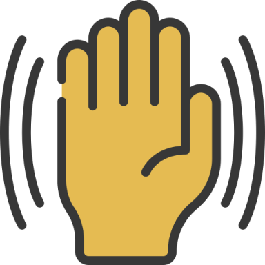 an icon of a hand with sound waves