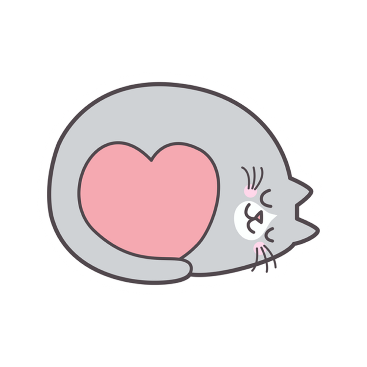 a cat sleeping with a heart in its mouth