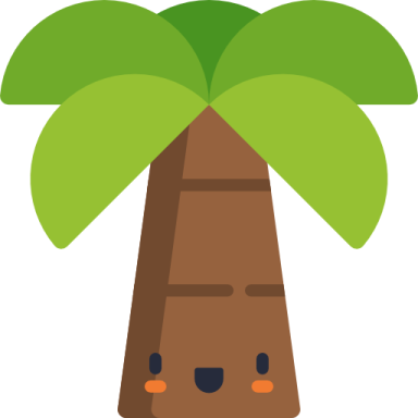 a cartoon coconut tree with green leaves
