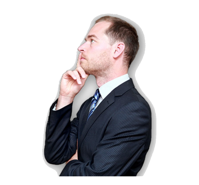 a man in a suit with his hand on his chin