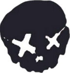 a black skull with stars on it's face