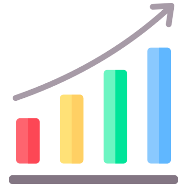 a bar chart with an arrow pointing upward