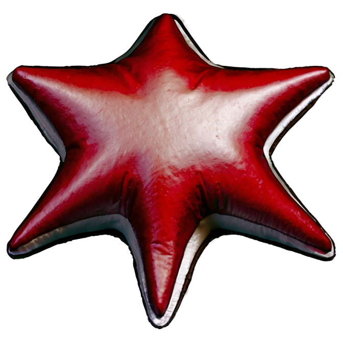 a red and white star shaped balloon