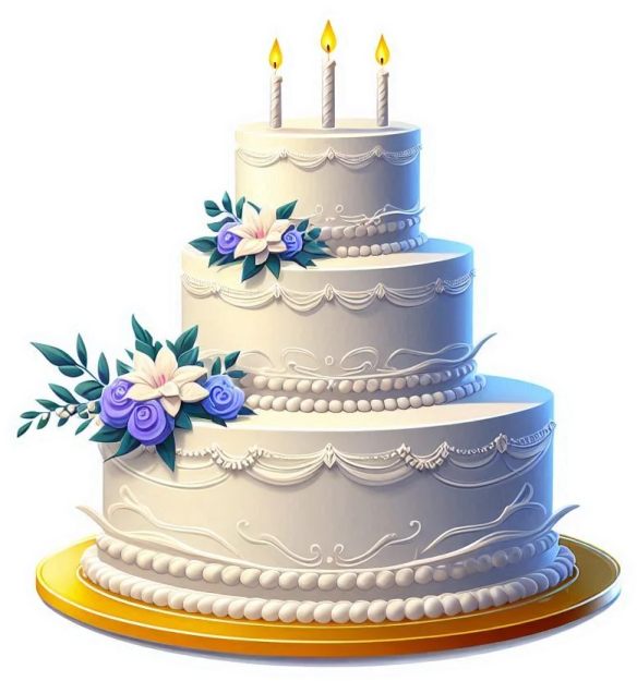 a three tiered cake with candles on top