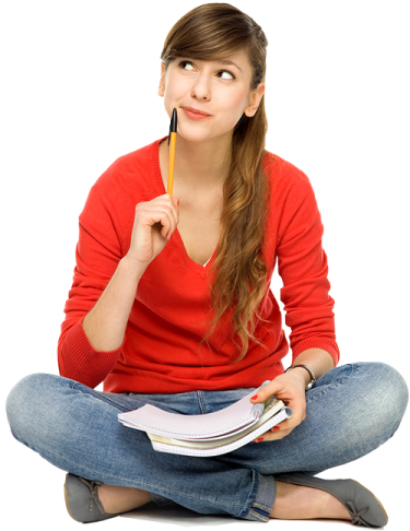 a woman sitting on the floor with a pencil in her hand