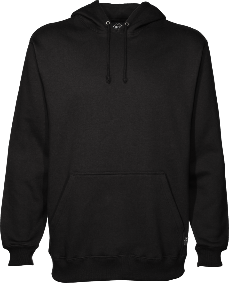 a black hoodie with a white logo on the front