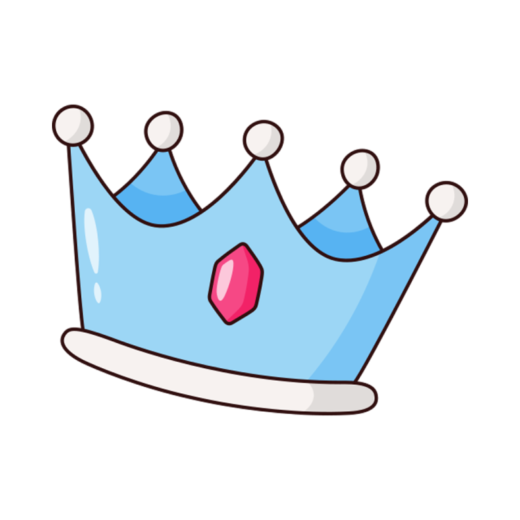 a blue crown with a pink heart on it