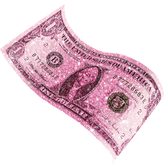 a pink money bill with glitter on it