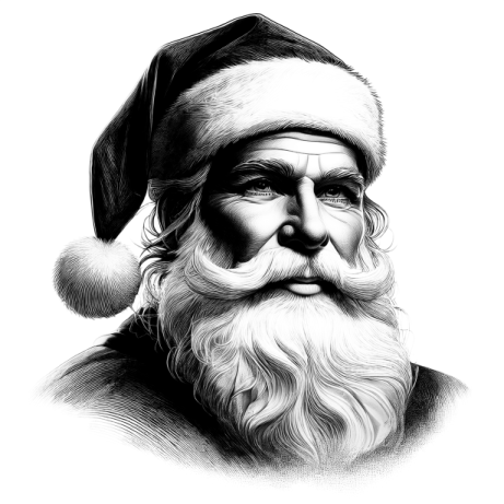 a black and white drawing of santa claus